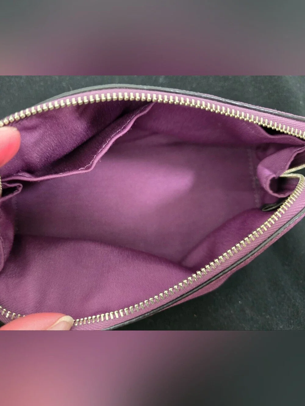 COACH Plum Pebbled Leather Zip Cosmetic Pouch